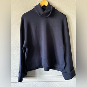 SPANX Navy Scuba Knit Boxy Funnel Neck Pullover | XL